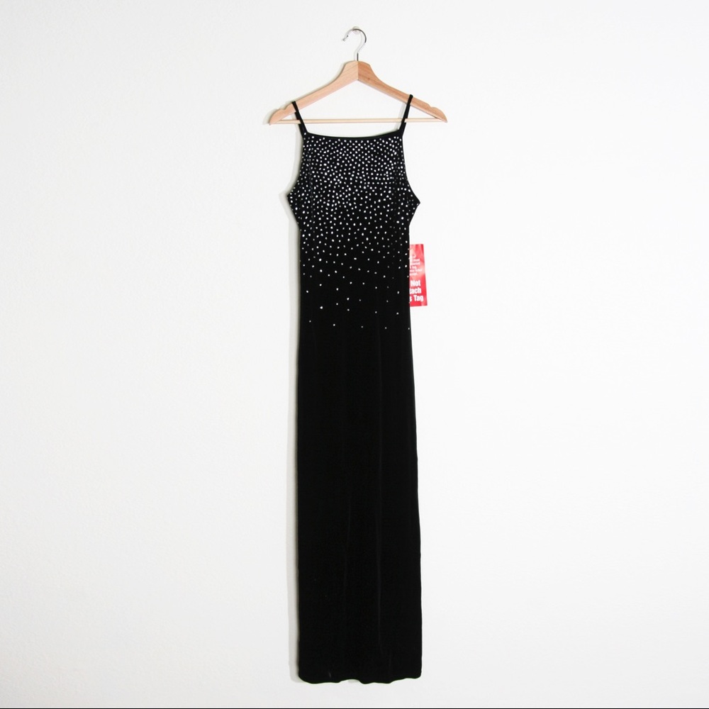 90’s Black Velvet High Neck Glitter Dress by Onyx Nite